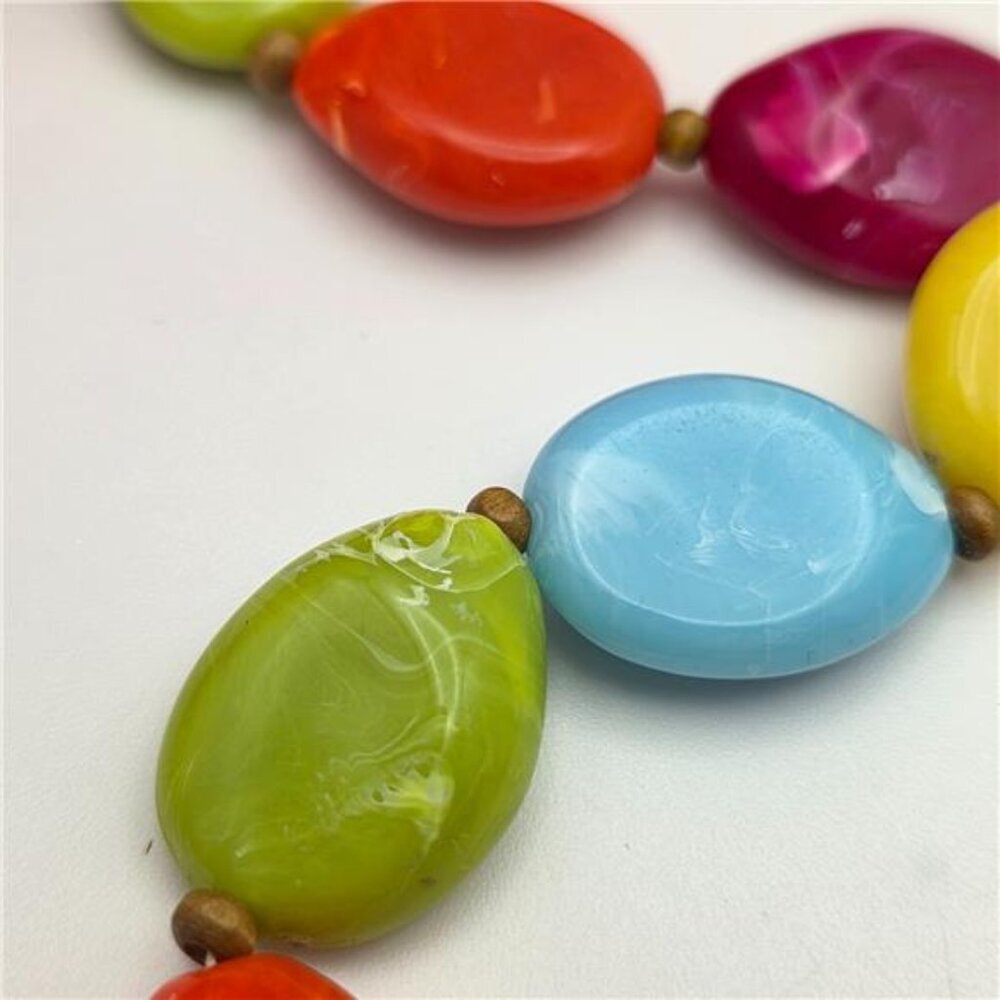 Vintage Lucite Necklace Colorful Marbled Oval Beads 36 In Fruit Salad Statement - Picture 5 of 8